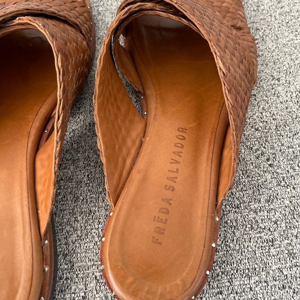 Freda Salvador Dew Woven Cris Cross Leather Sandals - Picture 9 of 14